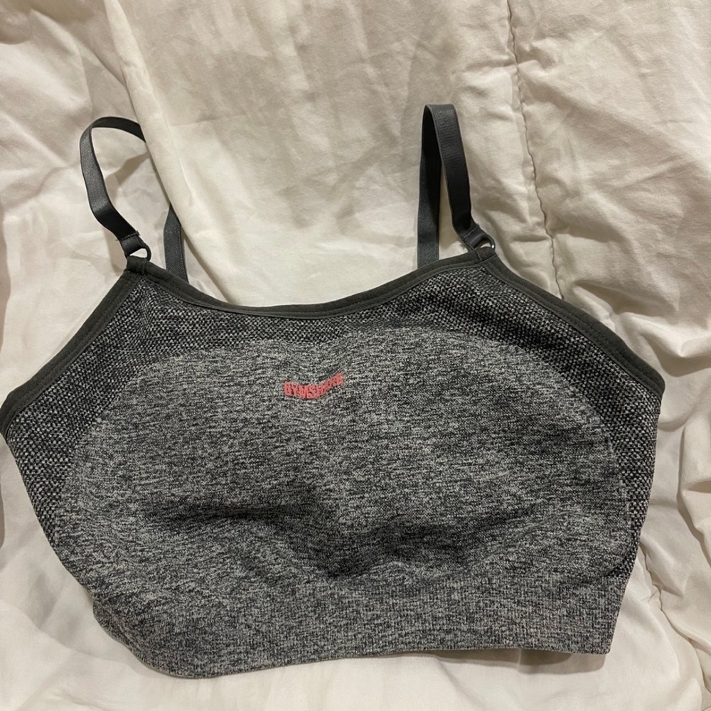 Gray gym shark sports bra